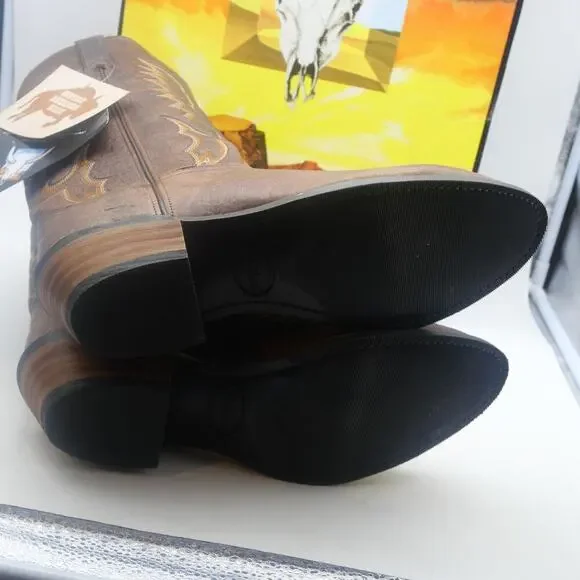 NEW ABILENE Men's 6404 12 Western Boot Antiqued Brown Bison Size 11.5 EE Wide